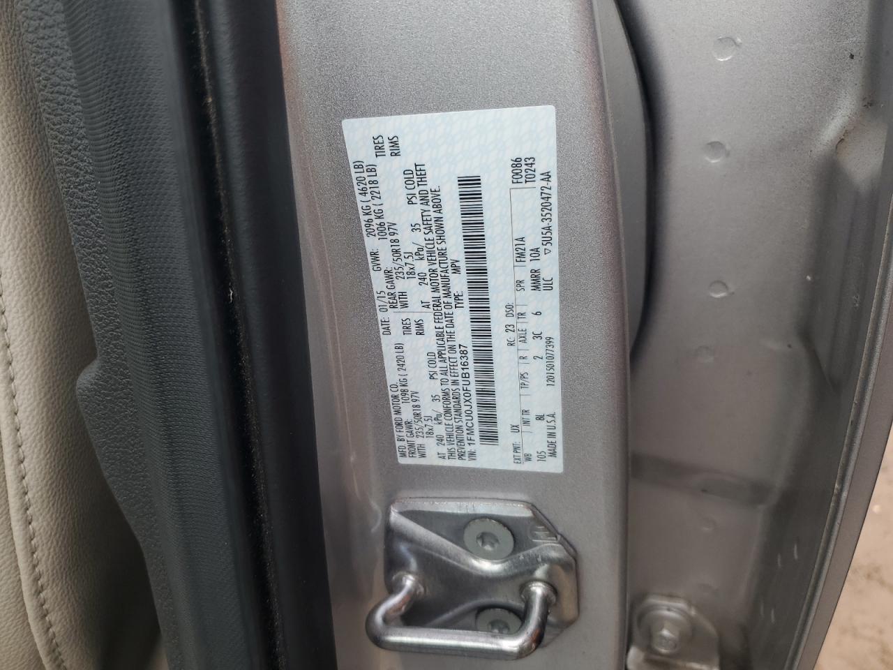 2015 Ford Escape Titanium VIN: 1FMCU0JX0FUB16387 Lot: 85403405