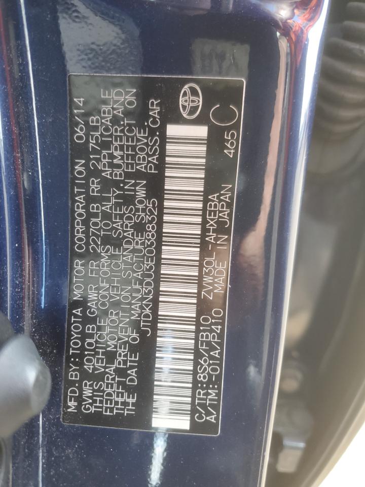 2014 Toyota Prius VIN: JTDKN3DU3E0388325 Lot: 85782275