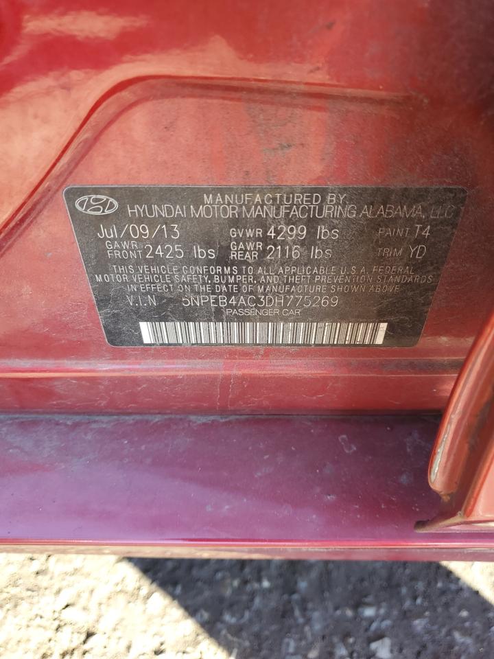 2013 Hyundai Sonata Gls VIN: 5NPEB4AC3DH775269 Lot: 87020835