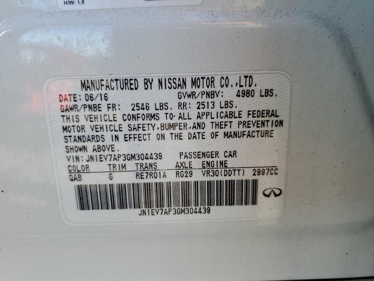 2016 Infiniti Q50 Premium VIN: JN1EV7AP3GM304439 Lot: 85575355