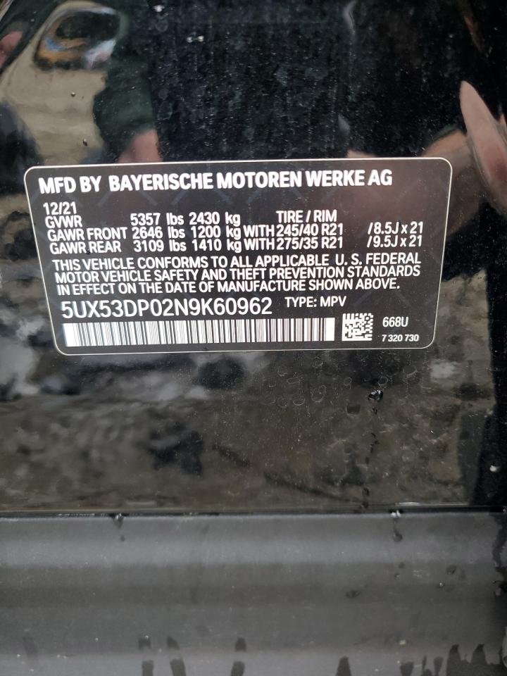 2022 BMW X3 xDrive30I VIN: 5UX53DP02N9K60962 Lot: 86667155