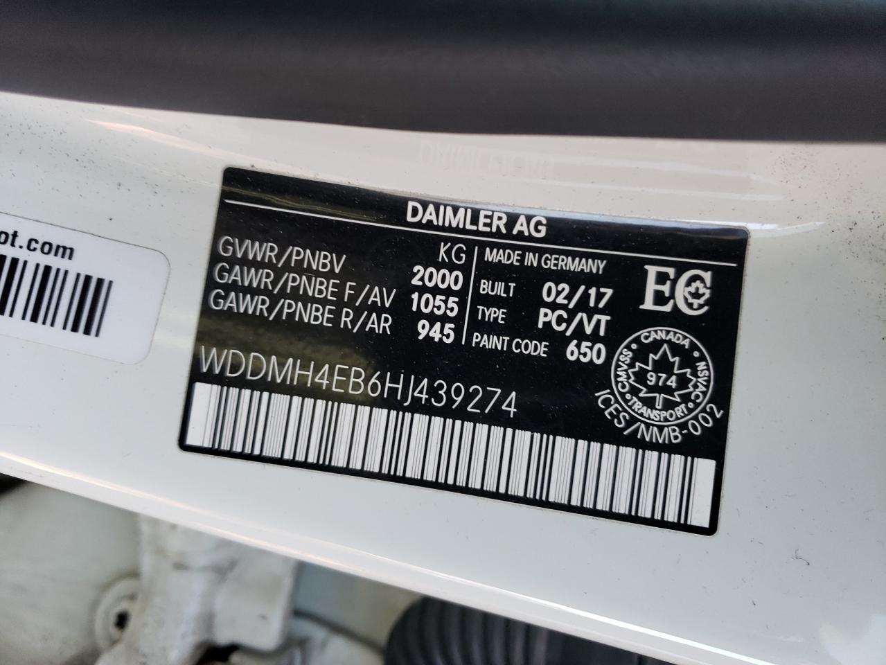 2017 Mercedes-Benz B250 VIN: WDDMH4EB6HJ439274 Lot: 86818115