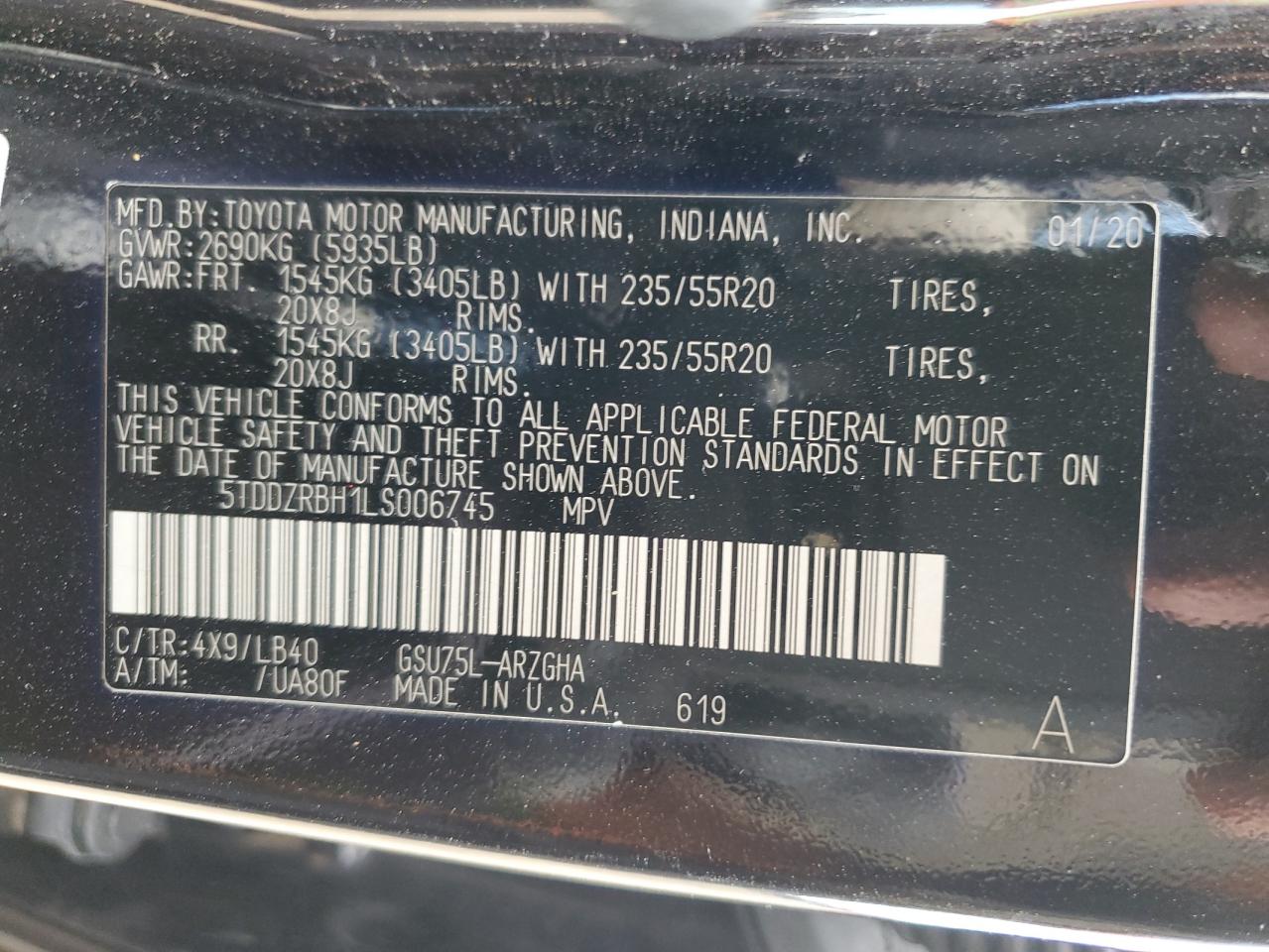 2020 Toyota Highlander Limited VIN: 5TDDZRBH1LS006745 Lot: 85916185