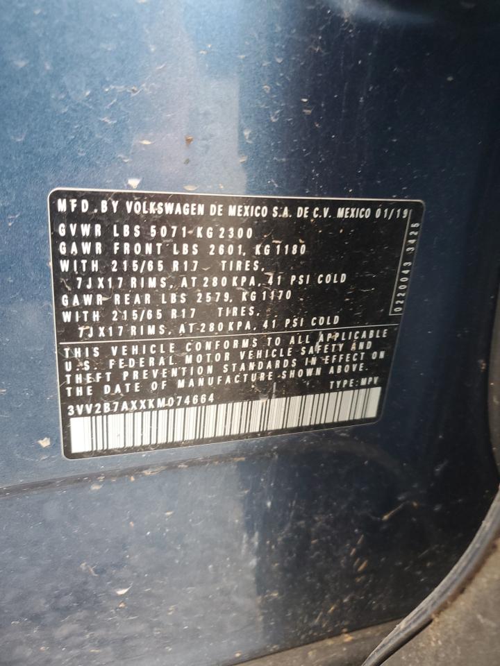 2019 Volkswagen Tiguan Se VIN: 3VV2B7AXXKM074664 Lot: 84635145