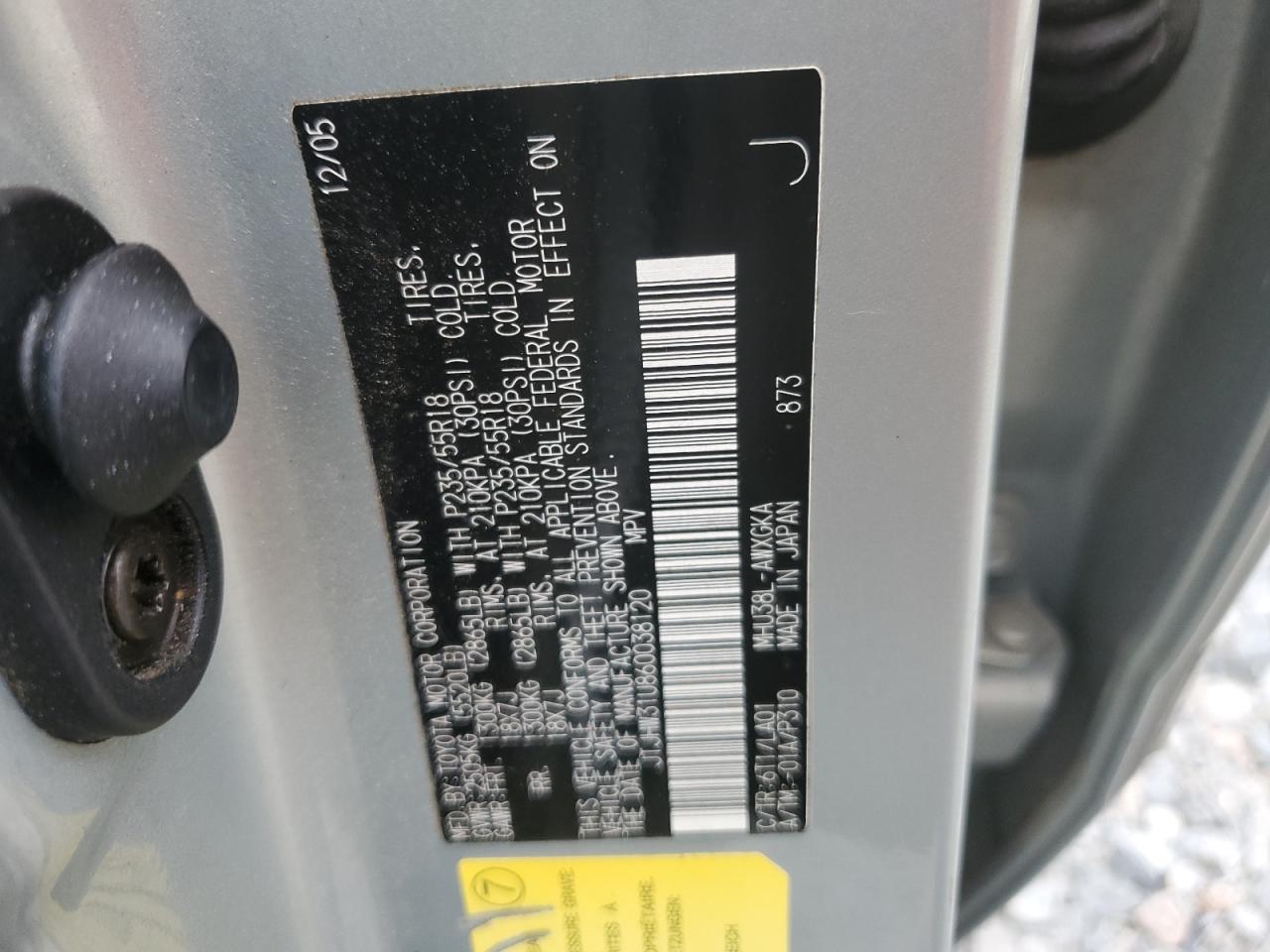 2006 Lexus Rx 400 VIN: JTJHW31U860038120 Lot: 86069185