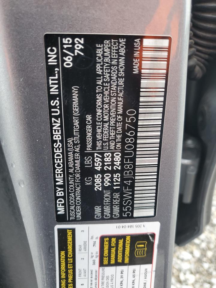 2015 Mercedes-Benz C 300 VIN: 55SWF4JB8FU086750 Lot: 90312545