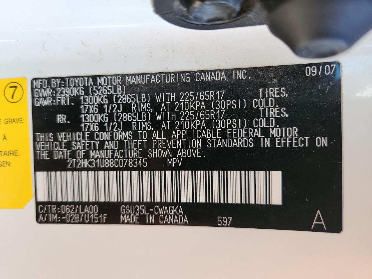 2008 Lexus Rx 350 VIN: 2T2HK31U88C078345 Lot: 89658925