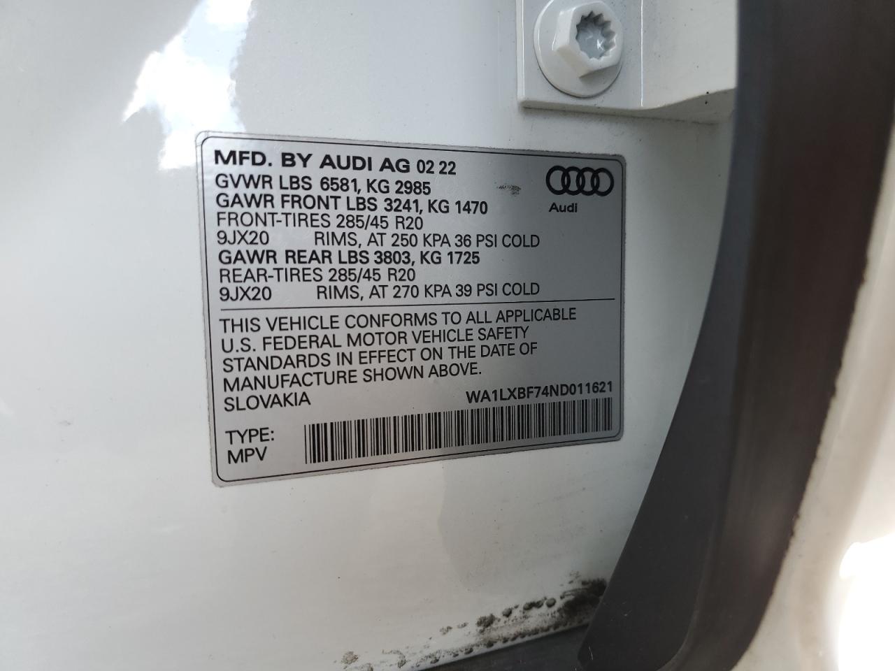 2022 Audi Q7 Premium Plus VIN: WA1LXBF74ND011621 Lot: 89816555