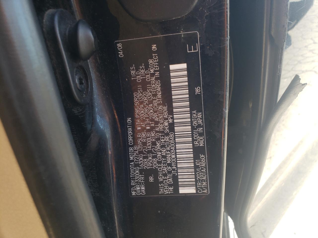 2008 Lexus Lx 570 VIN: JTJHY00WX84008480 Lot: 85149915