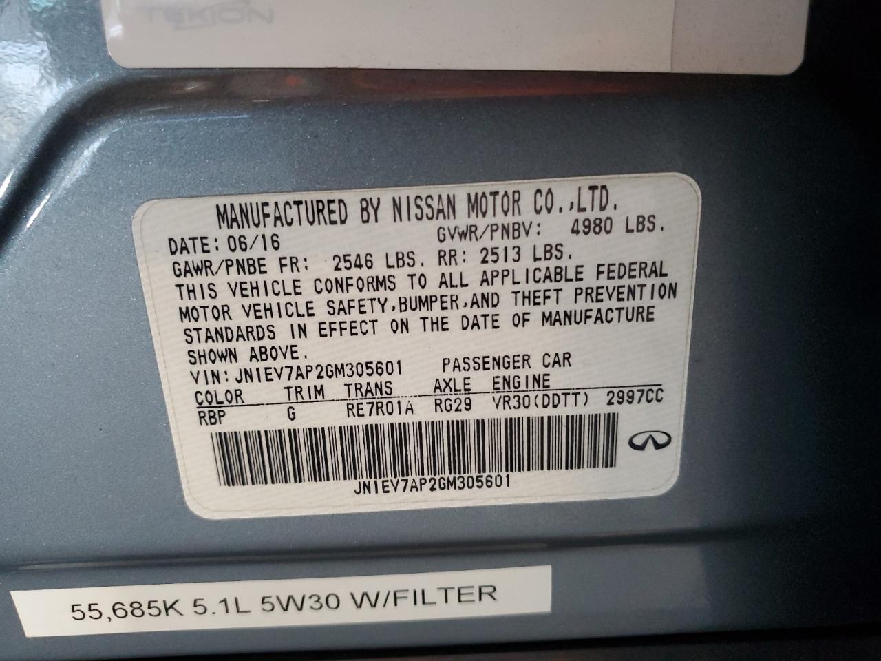 2016 Infiniti Q50 Premium VIN: JN1EV7AP2GM305601 Lot: 89727215