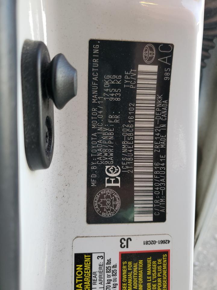 2011 Toyota Corolla Base VIN: 2T1BU4EE5BC616102 Lot: 85081225