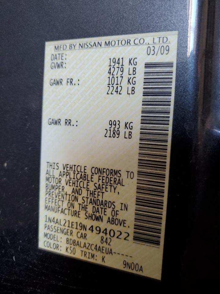 2009 Nissan Altima 2.5 VIN: 1N4AL21E19N494022 Lot: 82174425