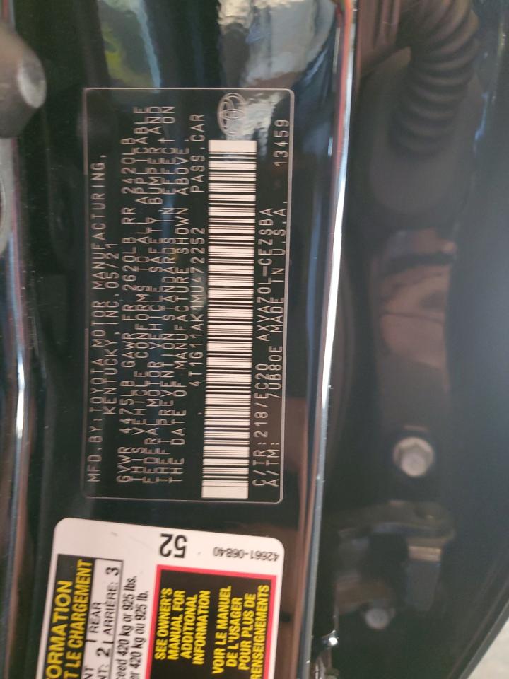 2021 Toyota Camry Se VIN: 4T1G11AK1MU472252 Lot: 82175325