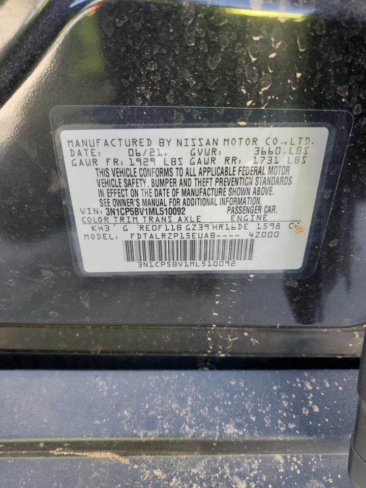 2021 Nissan Kicks S VIN: 3N1CP5BV1ML510092 Lot: 84756825