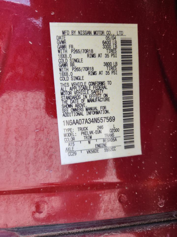 2004 Nissan Titan Xe VIN: 1N6AA07A34N557569 Lot: 82418395