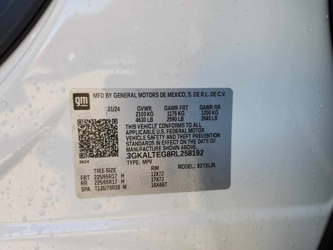 2024 GMC Terrain Sle VIN: 3GKALTEG8RL258192 Lot: 90835105