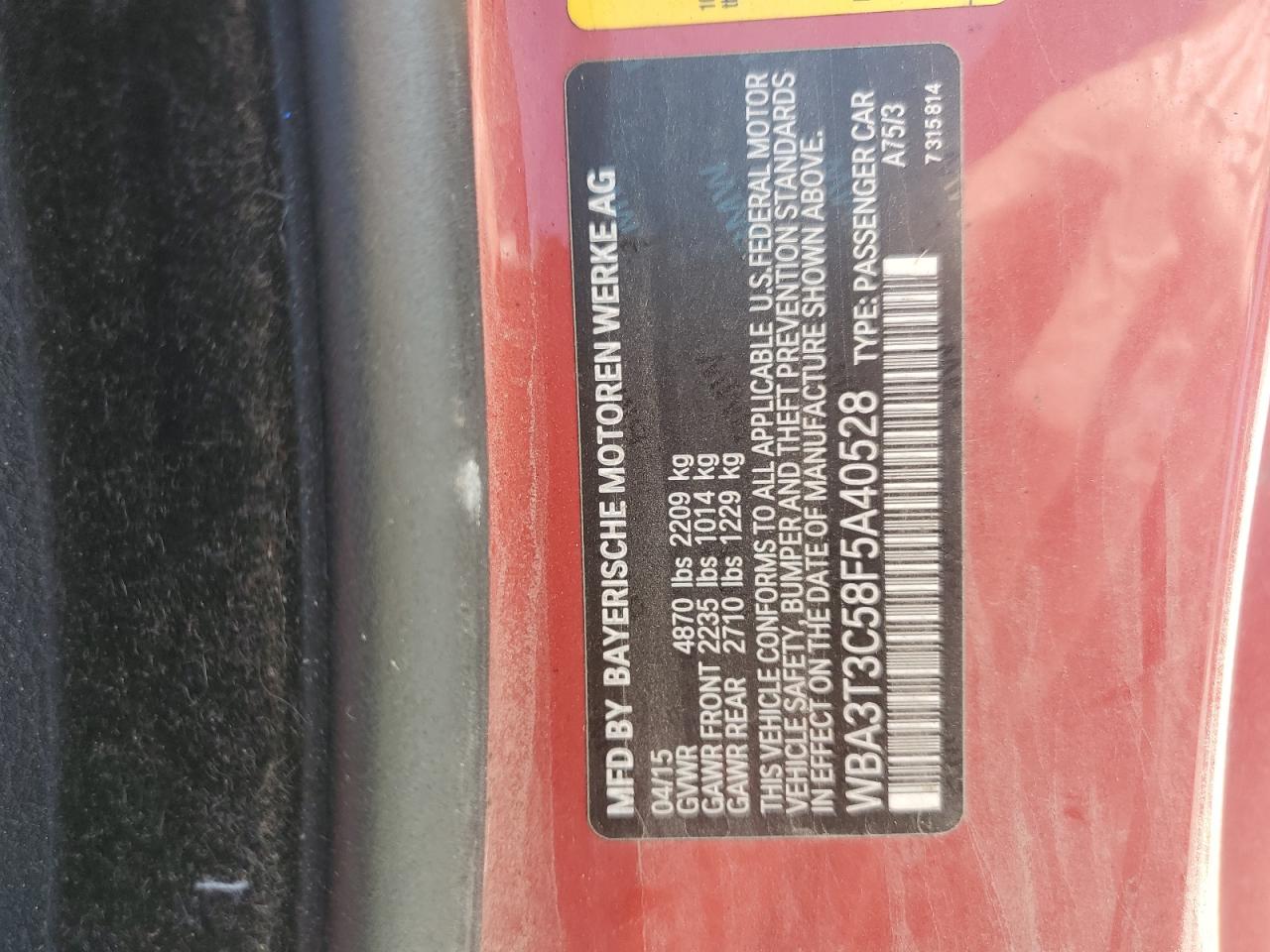 2015 BMW 435 I VIN: WBA3T3C58F5A40528 Lot: 85257605