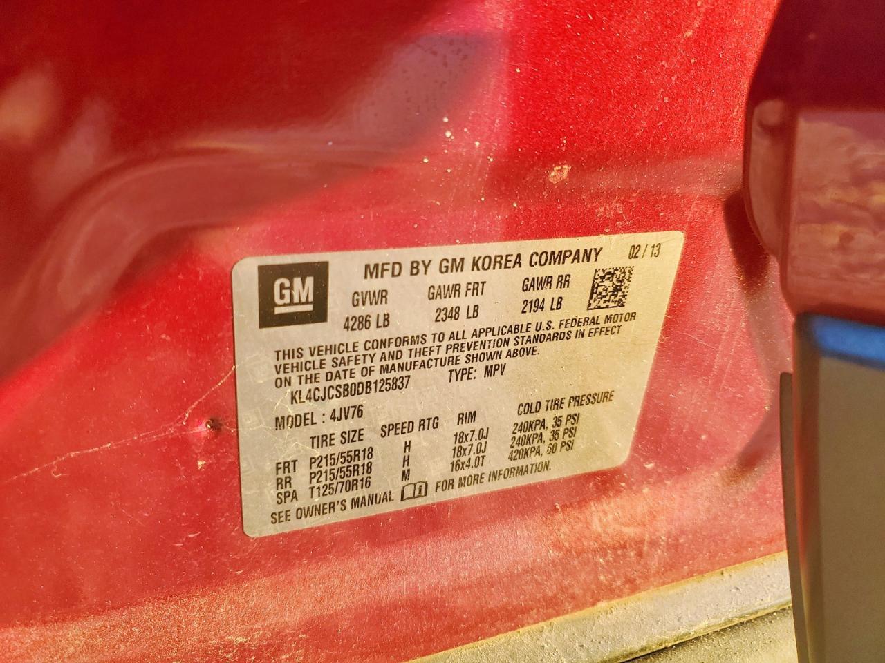 2013 Buick Encore VIN: KL4CJCSB0DB125837 Lot: 82371865