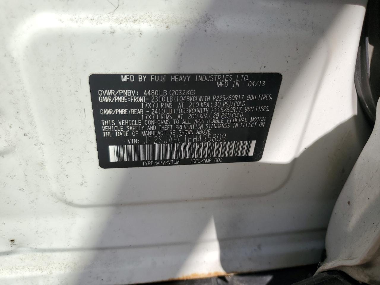 2014 Subaru Forester 2.5I Limited VIN: JF2SJAHC1EH435808 Lot: 86053385