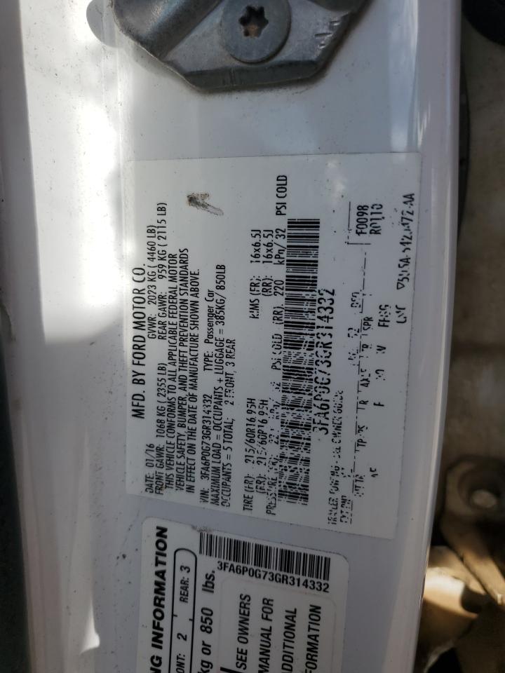 2016 Ford Fusion S VIN: 3FA6P0G73GR314332 Lot: 82363175