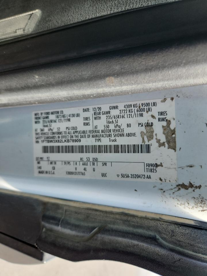 2020 Ford Transit T-350 VIN: 1FTBW3X82LKB78909 Lot: 84886255