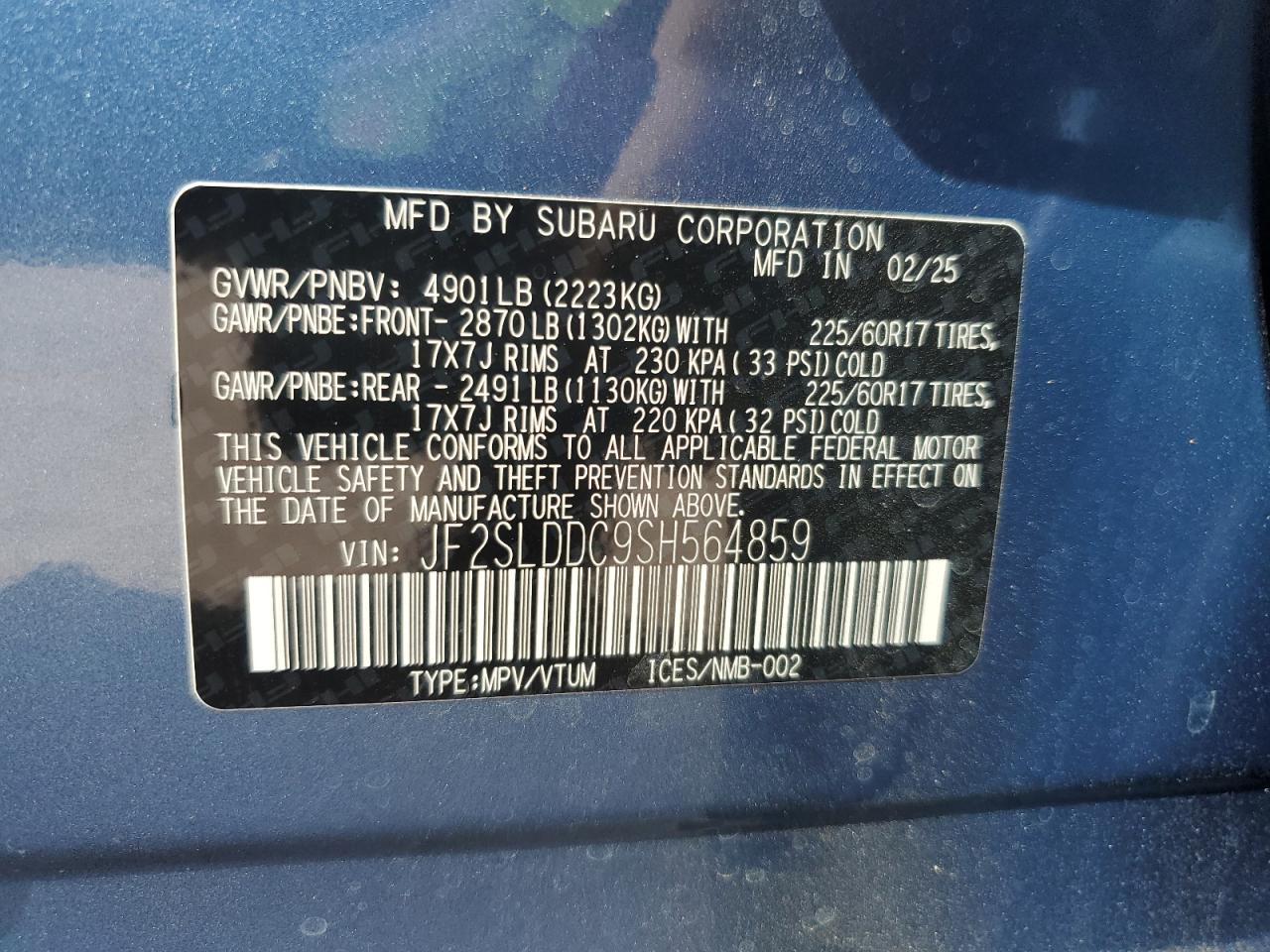 2025 Subaru Forester Premium VIN: JF2SLDDC9SH564859 Lot: 85511835