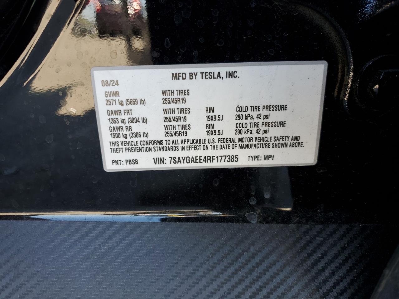 2024 Tesla Model Y VIN: 7SAYGAEE4RF177385 Lot: 87045105