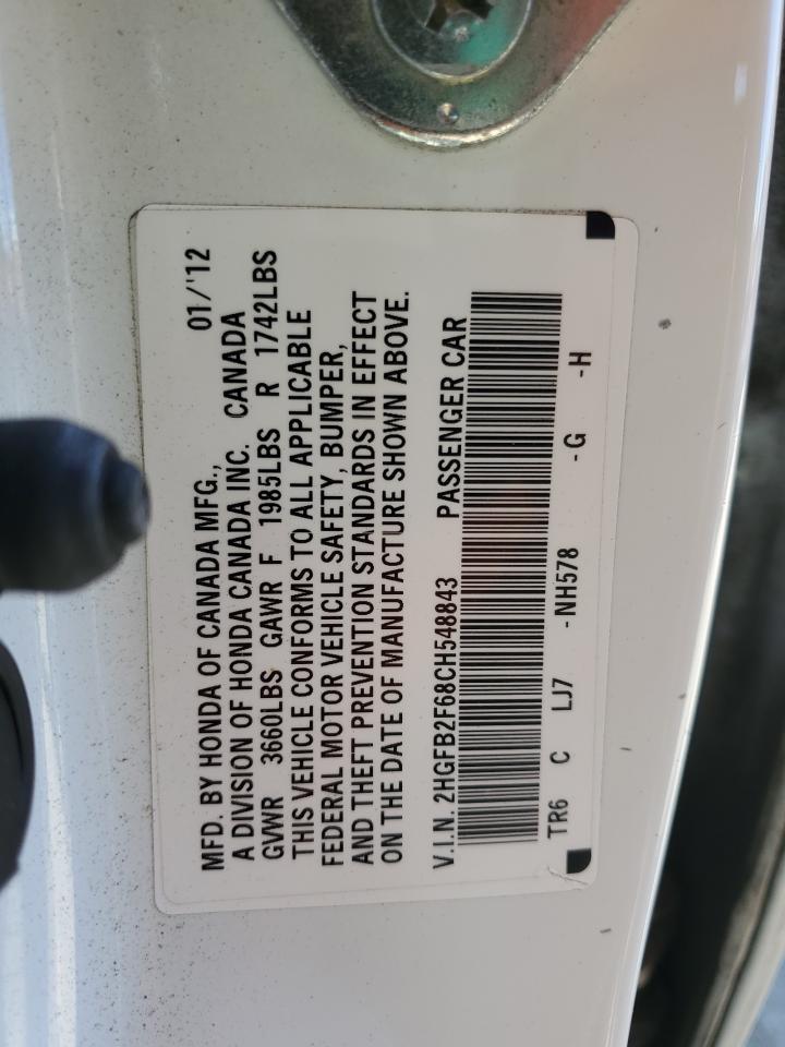 2012 Honda Civic Hf VIN: 2HGFB2F68CH548843 Lot: 86498825