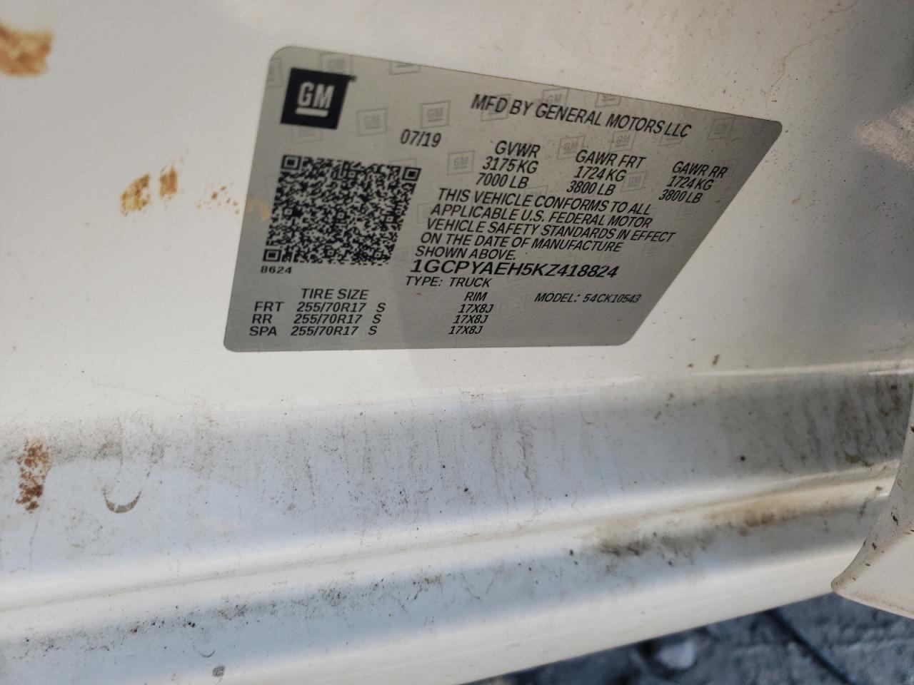 2019 Chevrolet Silverado K1500 VIN: 1GCPYAEH5KZ418824 Lot: 82338305