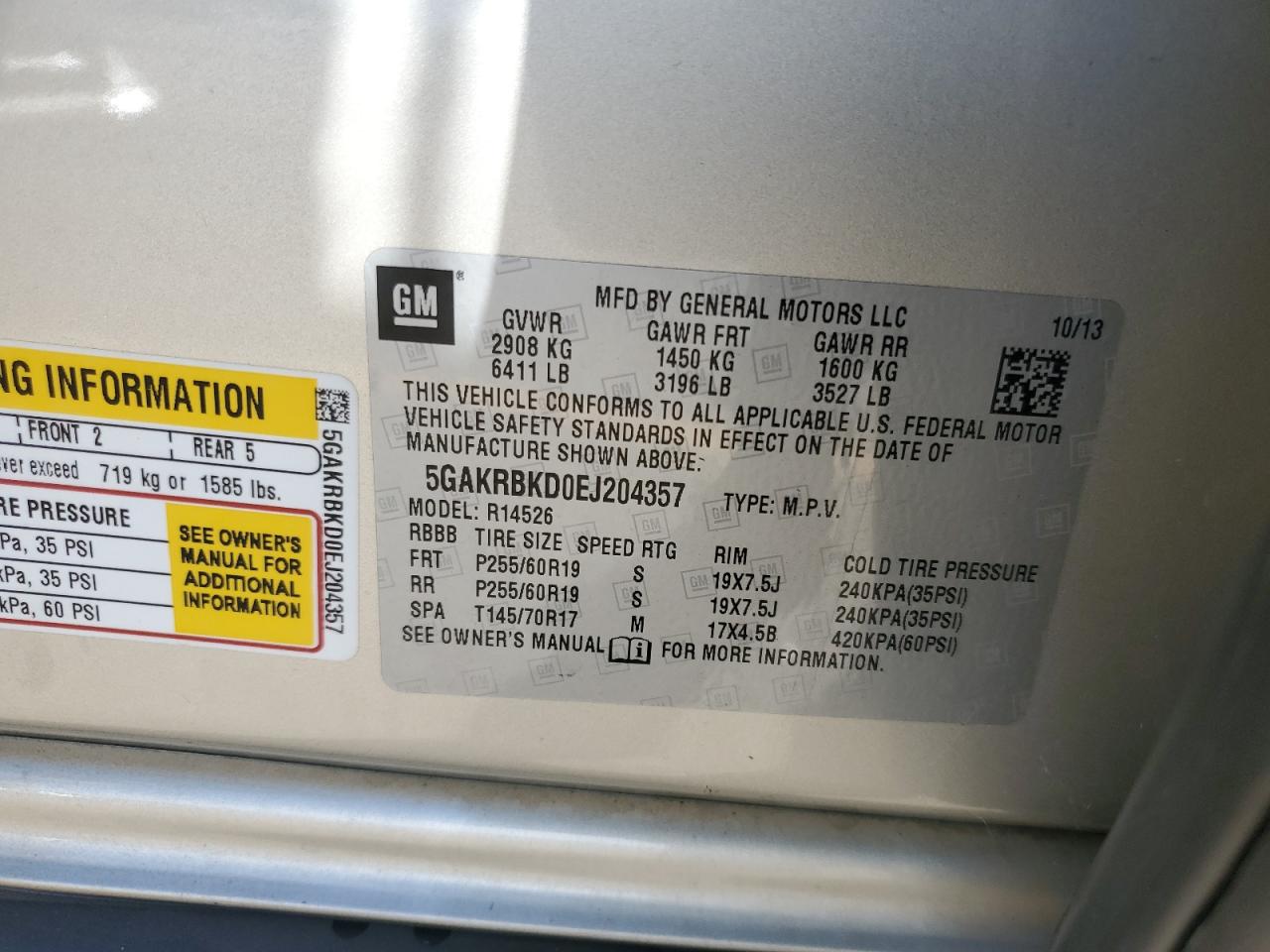 2014 Buick Enclave VIN: 5GAKRBKD0EJ204357 Lot: 84612325