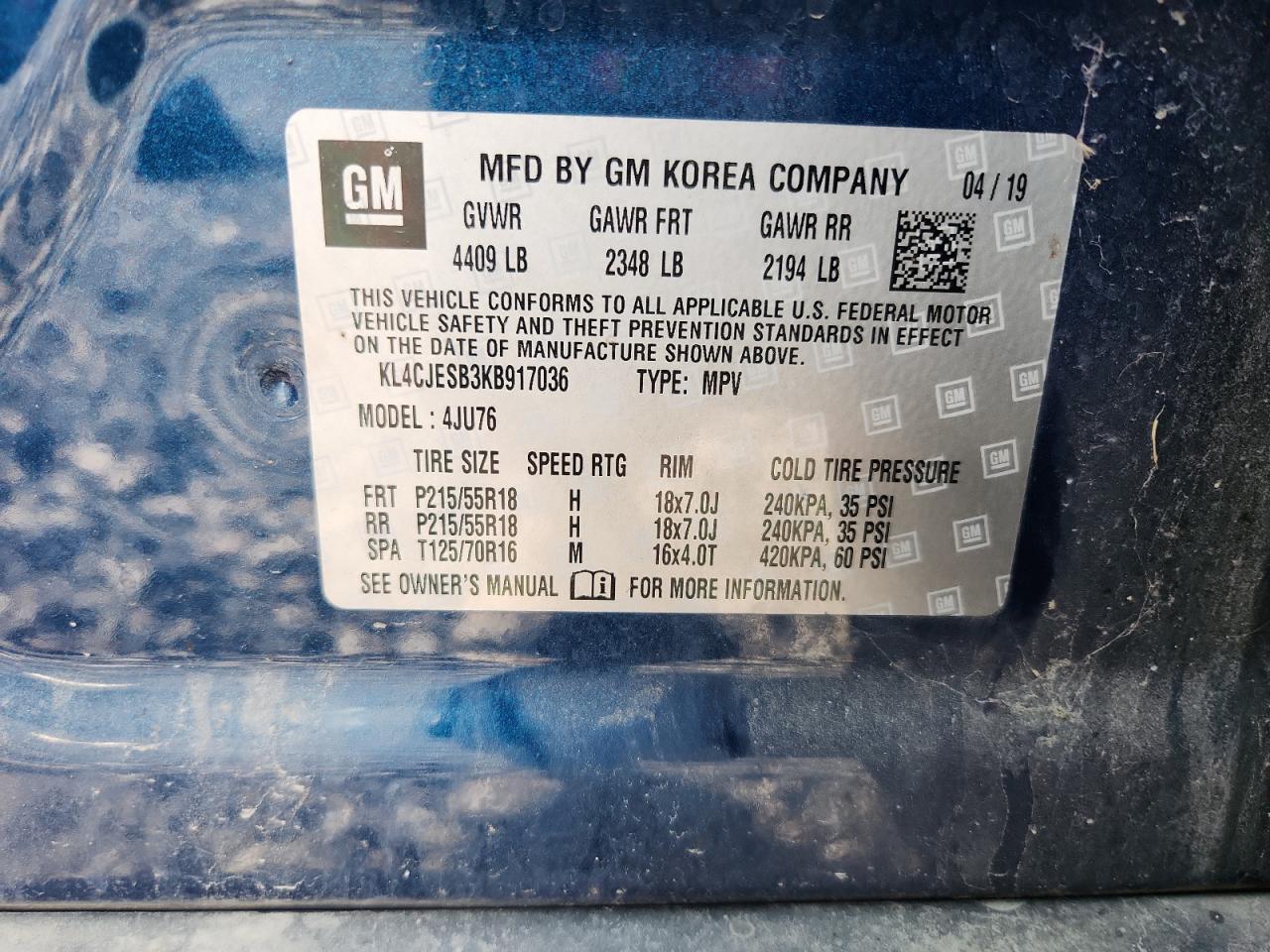 2019 Buick Encore Preferred VIN: KL4CJESB3KB917036 Lot: 84759635