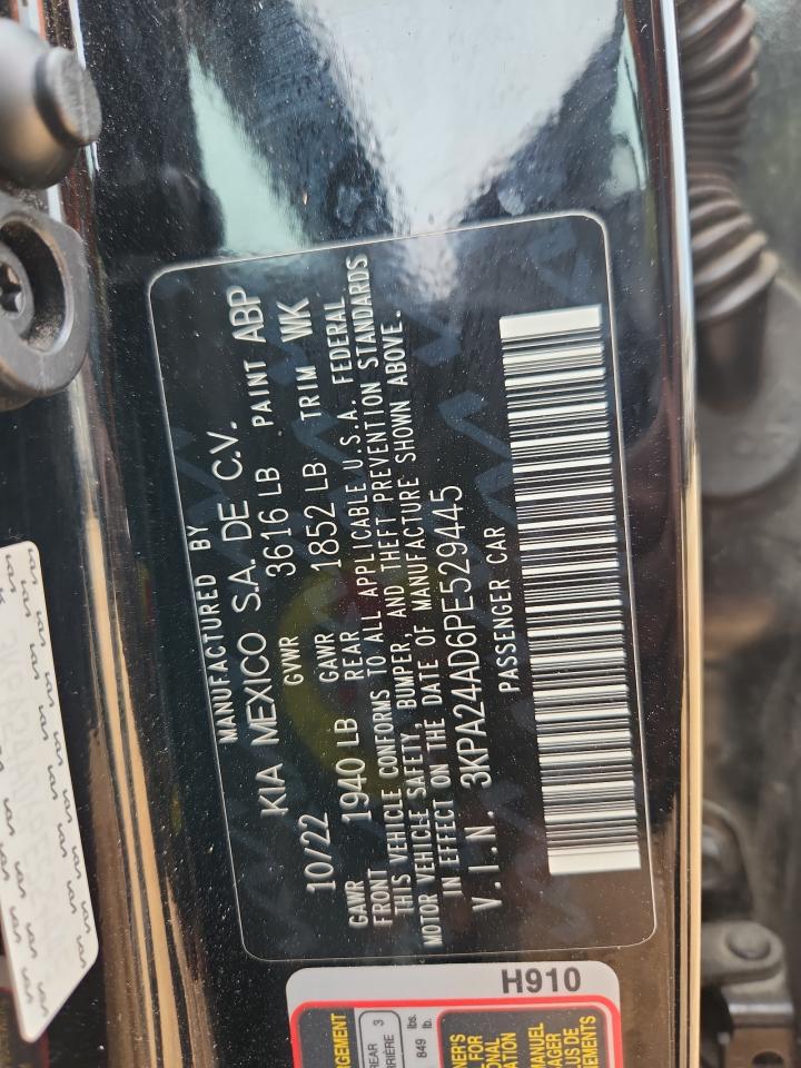 2023 Kia Rio Lx VIN: 3KPA24AD6PE529445 Lot: 86853055