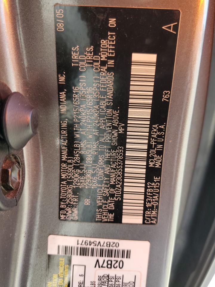 2005 Toyota Sienna Ce VIN: 5TDZA23C85S378593 Lot: 85369245