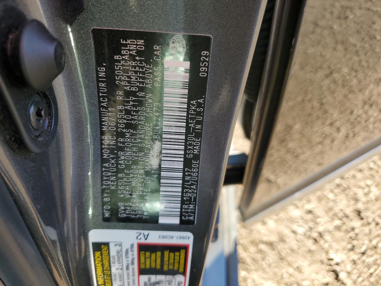 2011 Toyota Avalon Base VIN: 4T1BK3DB4BU422473 Lot: 82565115