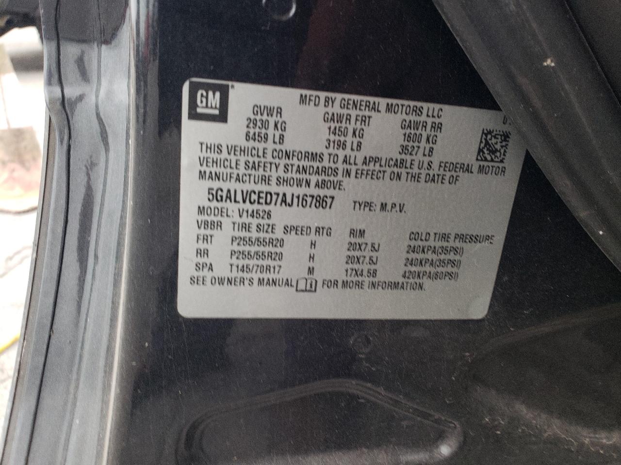 2010 Buick Enclave Cxl VIN: 5GALVCED7AJ167867 Lot: 85758745