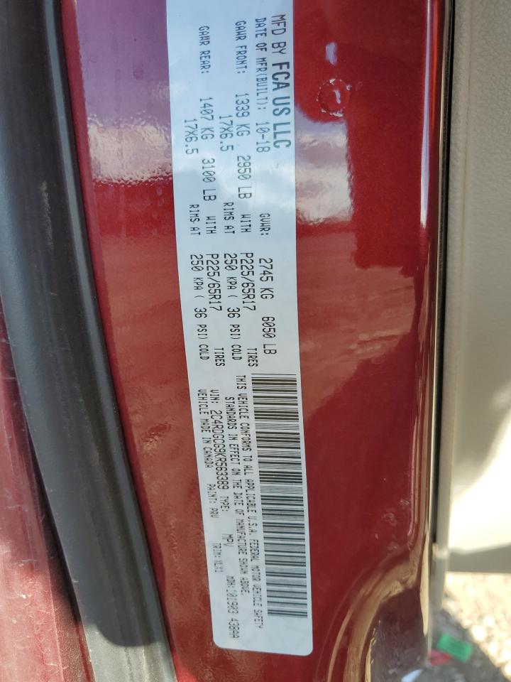 2019 Dodge Grand Caravan Sxt VIN: 2C4RDGCG9KR563389 Lot: 86286245