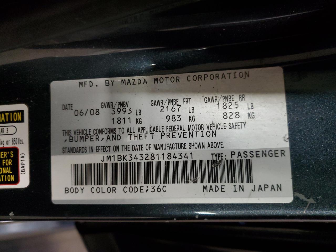 2008 Mazda 3 Hatchback VIN: JM1BK343281184341 Lot: 87377725