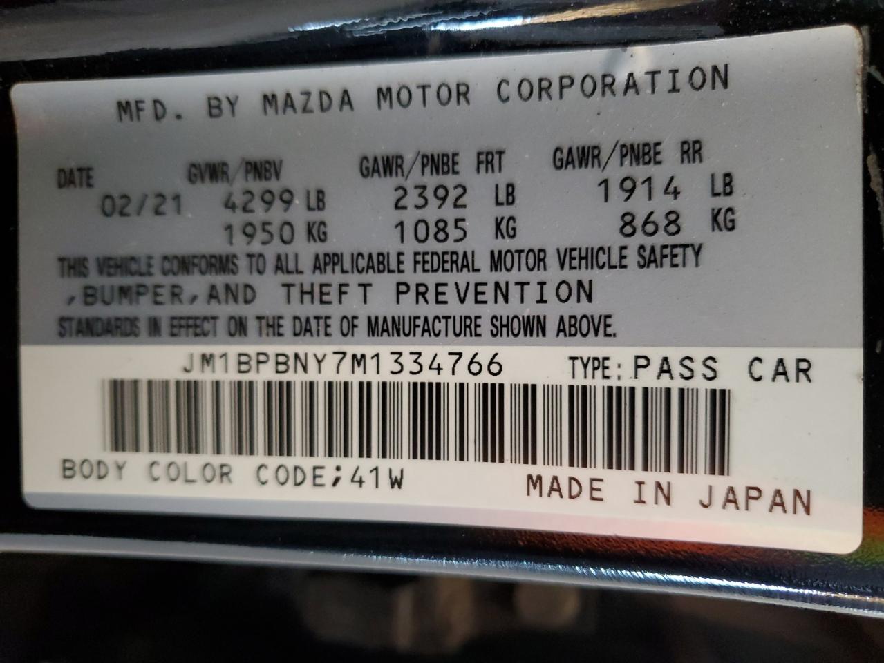 2021 Mazda 3 Premium Plus VIN: JM1BPBNY7M1334766 Lot: 82687285