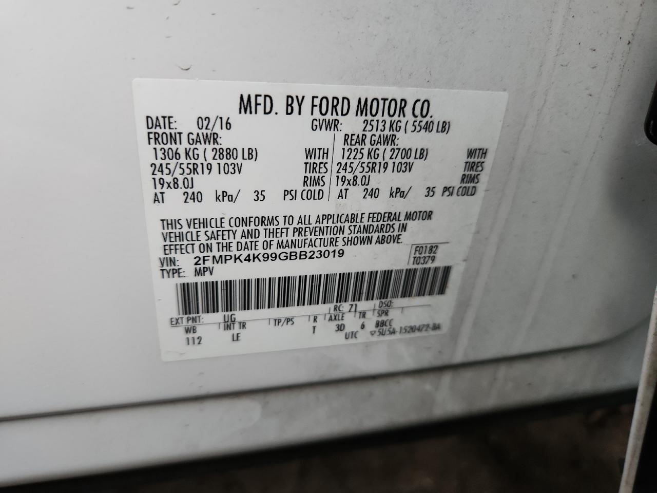 2016 Ford Edge Titanium VIN: 2FMPK4K99GBB23019 Lot: 86142355