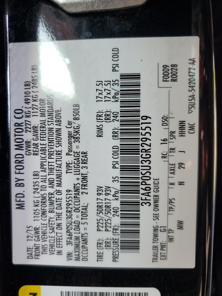 2016 Ford Fusion Titanium Phev VIN: 3FA6P0SU3GR295519 Lot: 86785485