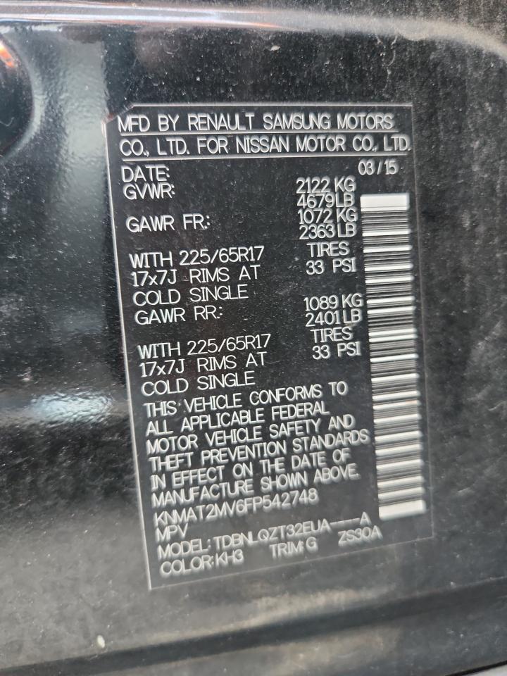 2015 Nissan Rogue S VIN: KNMAT2MV6FP542748 Lot: 84590535