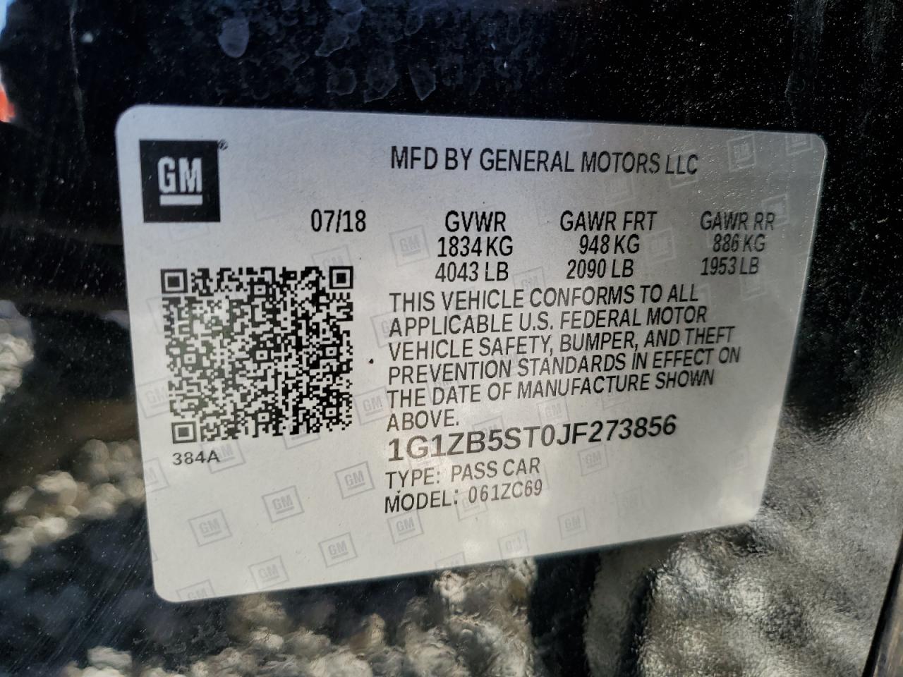 2018 Chevrolet Malibu Ls VIN: 1G1ZB5ST0JF273856 Lot: 87439895