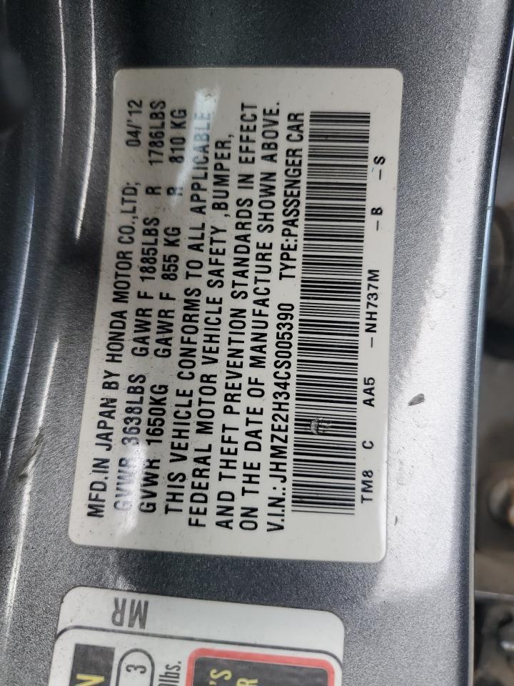 2012 Honda Insight VIN: JHMZE2H34CS005390 Lot: 82239245