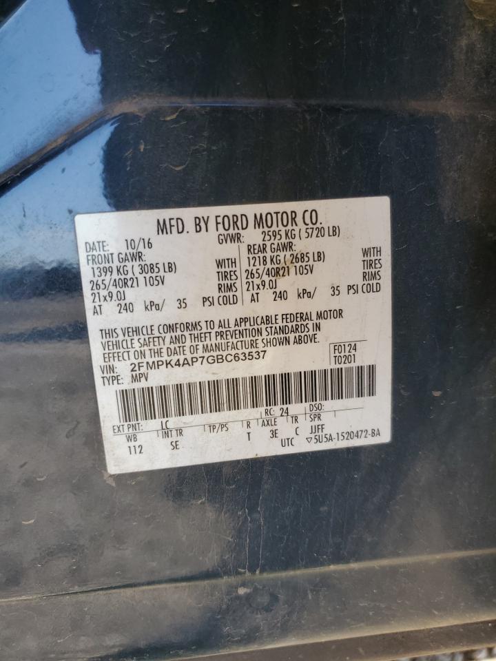 2016 Ford Edge Sport VIN: 2FMPK4AP7GBC63537 Lot: 86195105