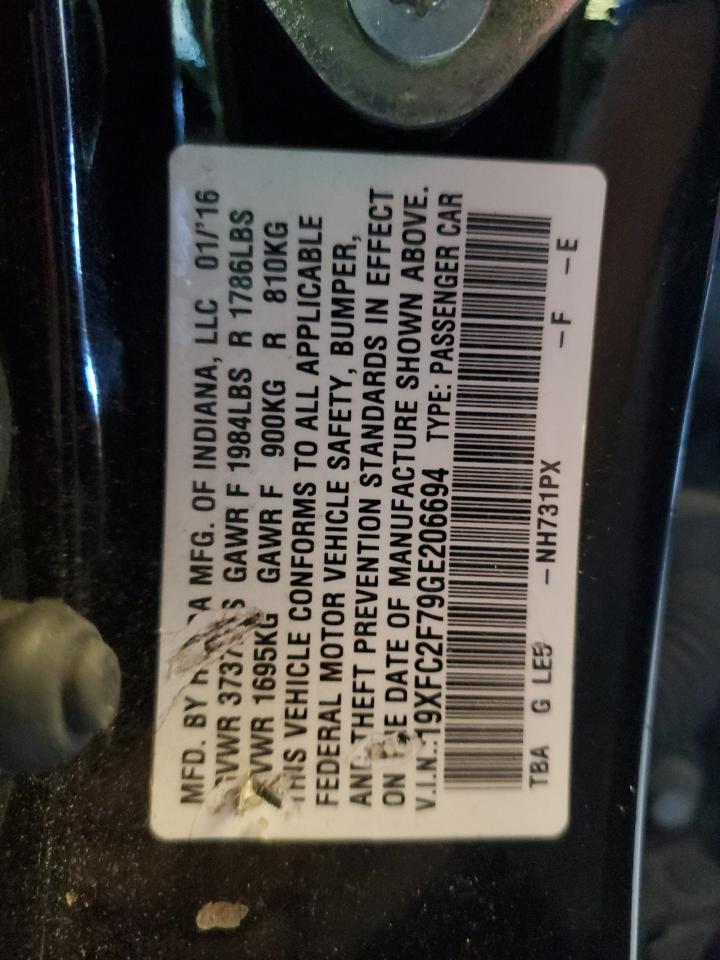2016 Honda Civic Ex VIN: 19XFC2F79GE206694 Lot: 82329605