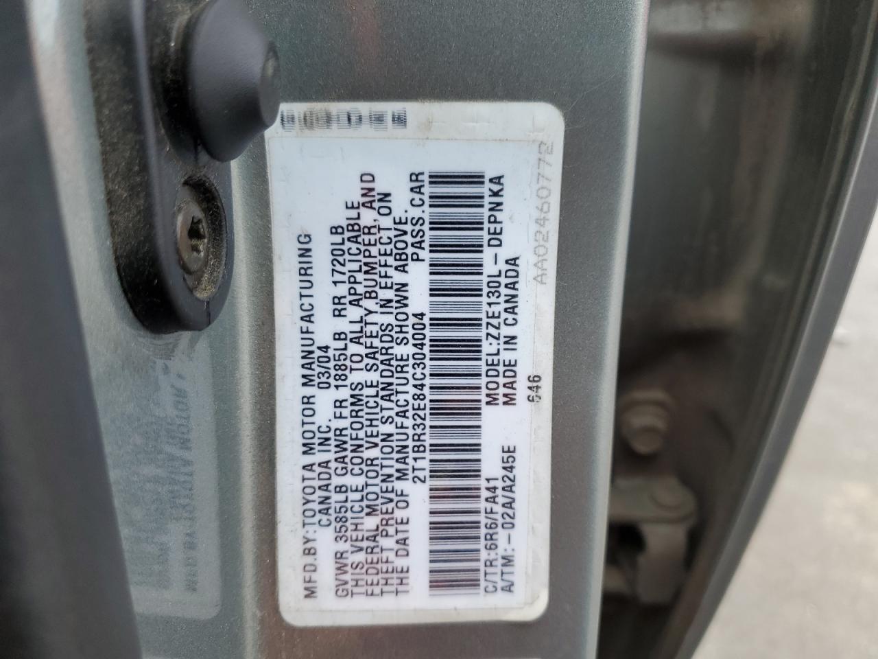 2004 Toyota Corolla Ce VIN: 2T1BR32E84C304004 Lot: 86519475