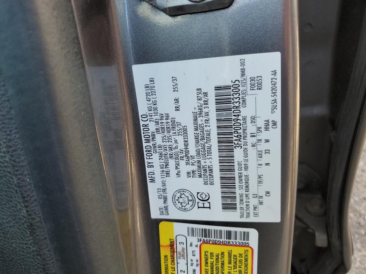 2013 Ford Fusion Titanium VIN: 3FA6P0D94DR333005 Lot: 84794745
