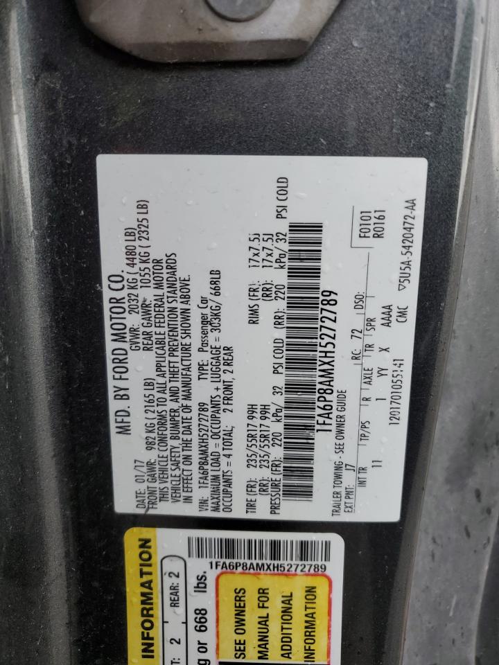 2017 Ford Mustang VIN: 1FA6P8AMXH5272789 Lot: 86332565