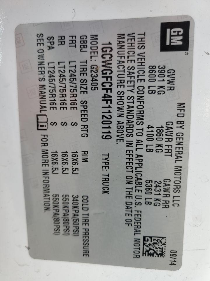 2015 Chevrolet Express G2500 VIN: 1GCWGFCF4F1120119 Lot: 84211435