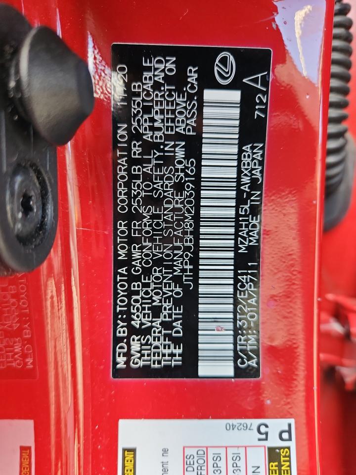 2021 Lexus Ux 250H VIN: JTHP9JBH8M2039165 Lot: 82681335